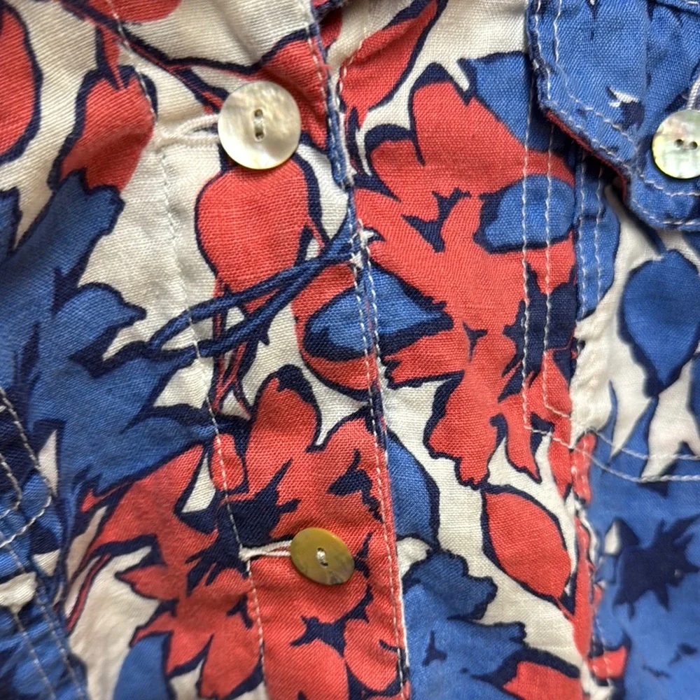 Ruby Road Linen Floral Button-Up Top XL